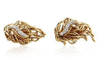 1950S PAIR OF TIFFANY & CO. 18K GOLD AND DIAMOND CLIP EARRINGS