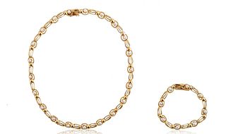 PEARL AND 18KT GOLD BRACELET AND NECKLACE SET