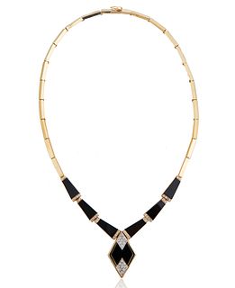 ART DECO STYLE ONYX, DIAMOND AND GOLD NECKLACE