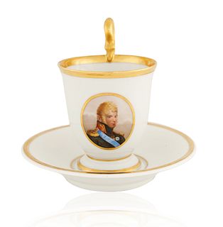 EARLY 19TH CENTURY KPM PORCELAIN CUP AND SAUCER, WITH PORTRAIT OF ALEXANDER I