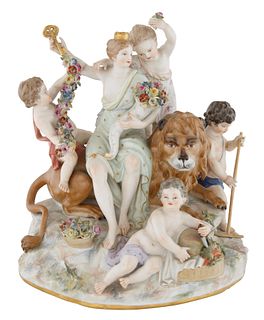 LATE 19TH CENTURY MEISSEN PORCELAIN FIGURAL GROUP OF CYBELE