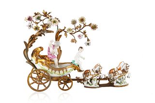 19TH CENTURY MEISSEN-STYLE PORCELAIN AND BRONZE CHARIOT
