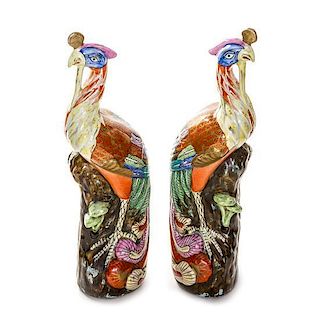 * A Pair of Chinese Export Polychrome Enameled Figures of Phoenix, Height 12 1/4 inches.