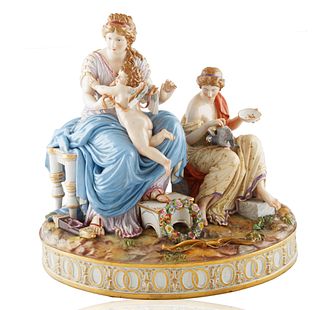  MODELLED AFTER C.G. JUCHTZER A LATE 19TH CENTURY MEISSEN PORCELAIN FIGURAL GROUP 'AMORS FESSELUNG'