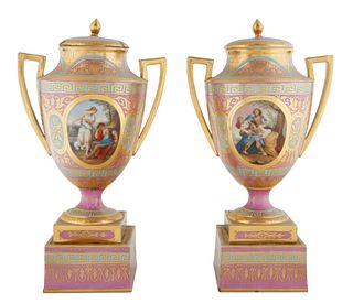 LATE 19TH-EARLY 20TH CENTURY ROYAL VIENNA COVERED PORCELAIN URNS