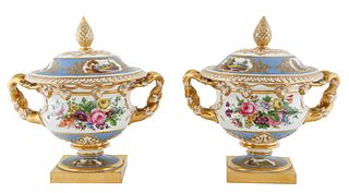 CONTINENTAL PORCELAIN COVERED URNS