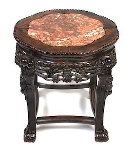 A Chinese Export Marble Top Jardiniere Stand, Height 18 1/2 x width 17 1/2 inches.