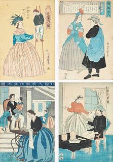 LATE 19TH CENTURY GROUP OF FOUR JAPANESE WOODBLOCK PRINTS