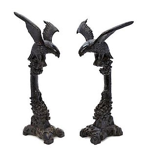A Pair of Japanese Export Carved Wood Ornaments, 20TH CENTURY, Height 25 inches.