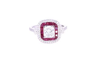 Excellent VS2 Diamond & Channel Ruby Platinum Ring
