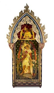 * A Gothic Style Painted Altar Panel, BRITISH, 19TH CENTURY, Height 92 x width 41 3/4 inches.