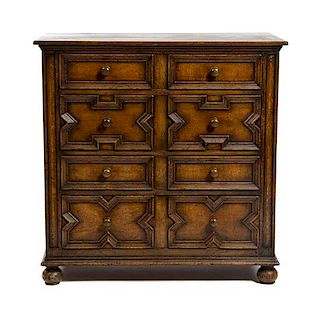 A Charles II Style Oak Chest of Drawers, 20TH CENTURY,  Height 36 1/8 x width 36 1/8 x depth 19 inches.