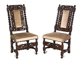 * A Pair of Charles II Walnut Side Chairs, 17TH CENTURY, Height 43 inches.