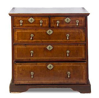 A Charles II Walnut Chest of Drawers, Height 34 x width 35 x depth 21 inches.