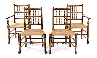 A Set of Four English Oak Spindle Back Chairs, Height 36 1/2 inches.