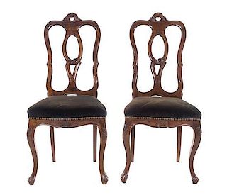A Pair of English Walnut Side Chairs, Height 40 1/4 inches.
