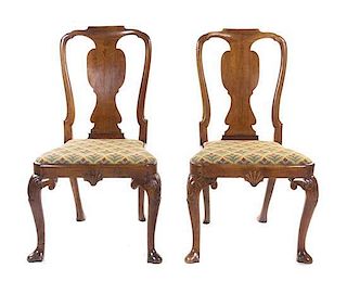 A Pair of Queen Anne Walnut Side Chairs, 18TH CENTURY, Height 38 inches.