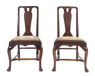 A Pair of Queen Anne Walnut Side Chairs, 18TH CENTURY, Height 39 1/4 inches.