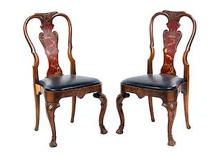 A Pair of Queen Anne Style Lacquered Side Chairs, Height 40 inches.