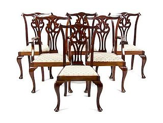 A Set of Eight Chippendale Style Mahogany Dining Chairs, LATE 19TH CENTURY, Height 39 inches.