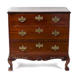 A Chippendale Style Mahogany Chest of Drawers, 19TH CENTURY WITH ALTERATION, Height 36 3/4 x width 37 3/4 x depth 19 3/4 inches.