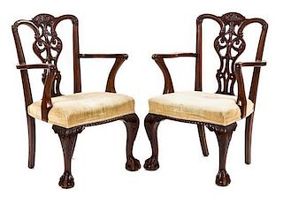 * A Pair of Chippendale Style Mahogany Open Armchairs, Height 38 1/2 inches.