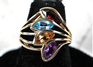 14KT YELLOW-GOLD MULTICOLORED STONE RING