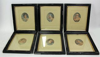 SIX HAND PAINTED  FRAMED AND MATTED ENGRAVINGS