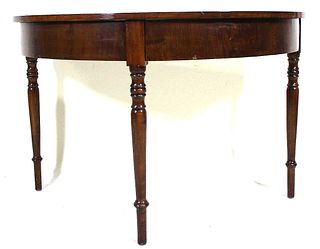 PAIR OF 19th C. SHERATON STYLE DEMILUNE TABLES