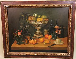 LARGE STILL LIFE WITH FRUIT OIL ON CANVAS PAINTING