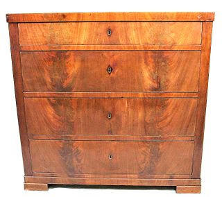 19th C. BURLED MAHOGANY FOUR DRAWER BEDSIDE CHEST