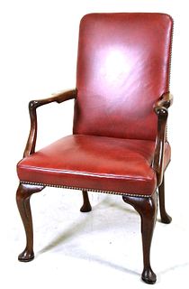 CHPPENDALE STYLE LEATHER COVERED ARMCHAIR