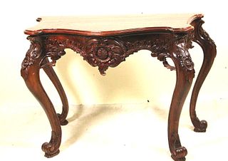 CARVED MAHOGANY CONSOLE TABLE