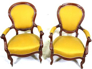 PAIR OF ANTIQUE BALLOON BACK ARMCHAIRS