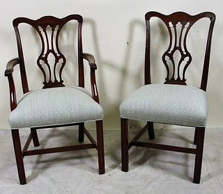 LOT OF TEN VINTAGE CHIPPENDALE STYLE DINING CHAIRS