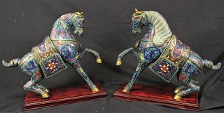 PAIR OF ANTIQUE CHINESE CLOISONNE HORSES