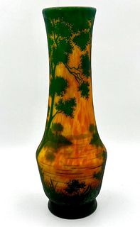 Large Daum Nancy Scenic Cameo Glass Vase