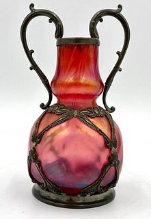 Loetz Metal Overlay Art Glass Vase