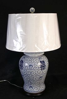 CHINESE BLUE AND WHITE PORCELAIN LAMP
