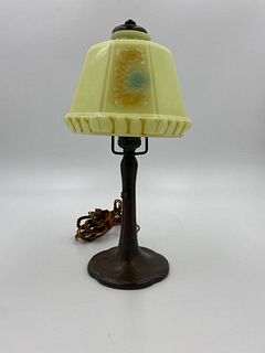 Signed Handel Boudoir Lamp Base, Custard Glass Shade