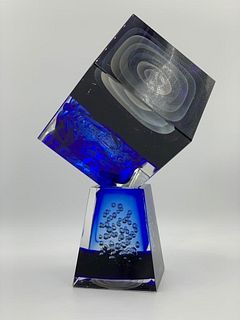 Large Stefano Toso Italian Murano Glass Balancing Cube
