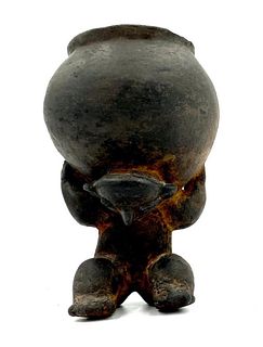 Pre Columbian Pottery Figure Holding Vessel