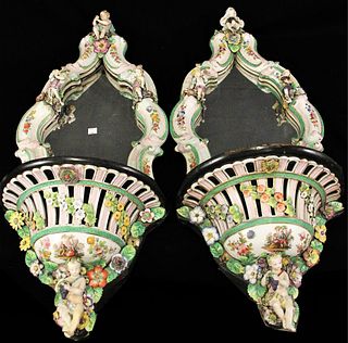 PAIR OF 19th CENTURY MEISSEN PORCELAIN WALL MOUNTS