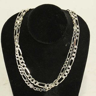 NEW SET OF 2 STERLING SILVER FIGARO 20in. NECKLACE