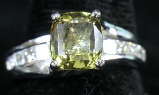 14KT. WHITE-GOLD DIAMOND & HELIODOR RING