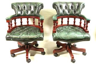 PAIR OF VINTAGE BUTTON TUFTED LEATHER ARMCHAIRS