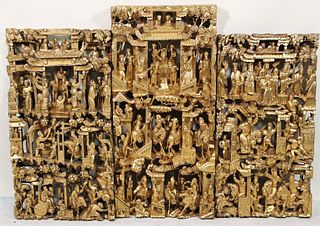 LOT OF 3 19th C. CHINESE CARVED & GILDED RELIEFS