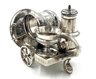 Victorian Silver Plate Condiment Trolley and Napkin