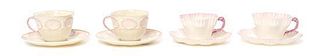 Two Pairs of Belleek Porcelain Cups and Saucers, EARLY 20TH CENTURY, ONE PAIR POSSIBLY EARLIER, Height of first 2 1/2 inches.