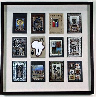 FRAMED AND MATTED COLLECTION OF AFRICAN PATCHES